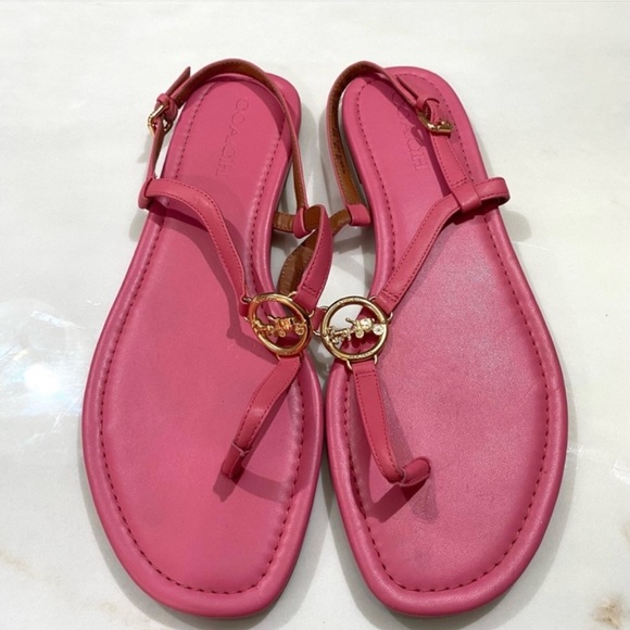 Coach Pink Sandals with Gold Detail - Picture 2 of 8